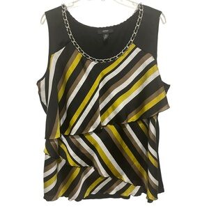 Women's Striped Sleeveless Top - Black, Yellow, White